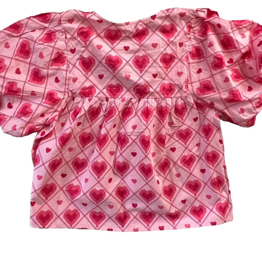THML Top M Hearts Puff Sleeve Tassels Cotton NWT - Picture 2 of 8